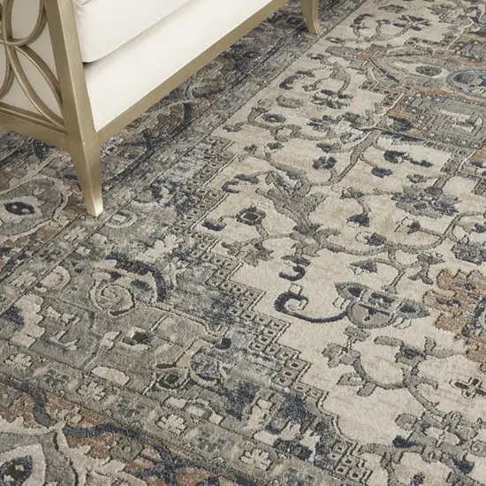 Ivory and Gray Medallion Power Loom Area Rug Photo 4