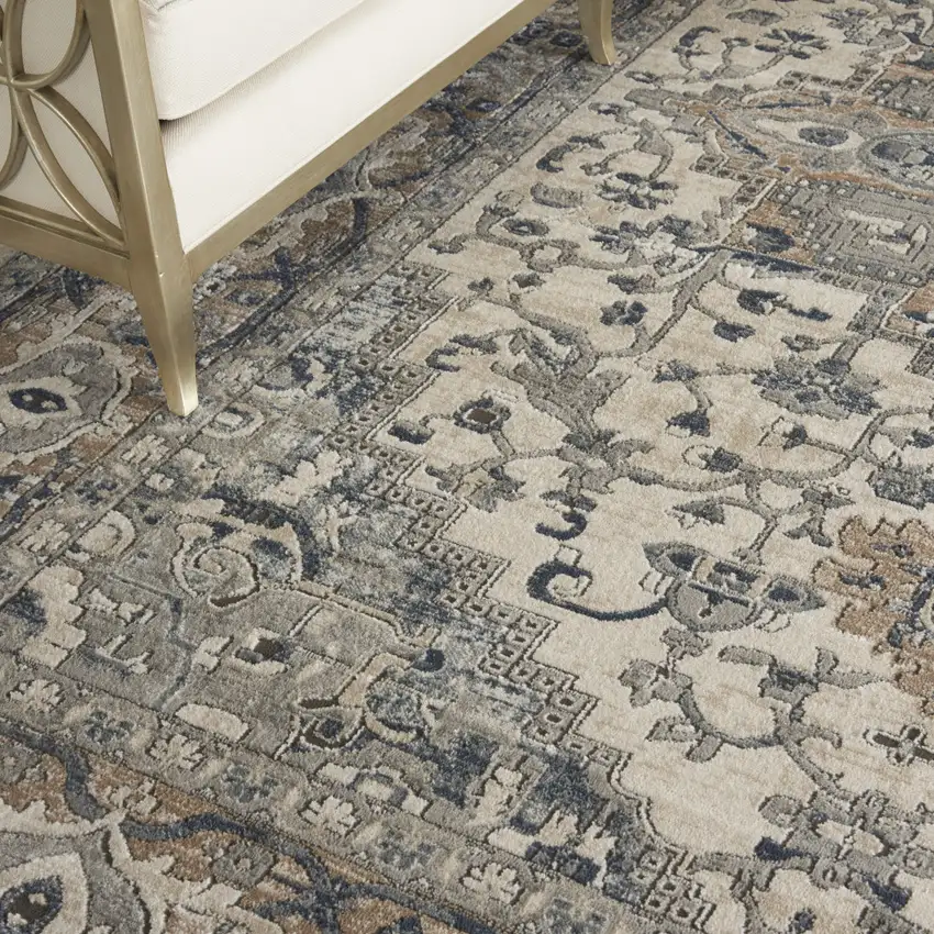 Ivory and Gray Medallion Power Loom Area Rug Photo 4