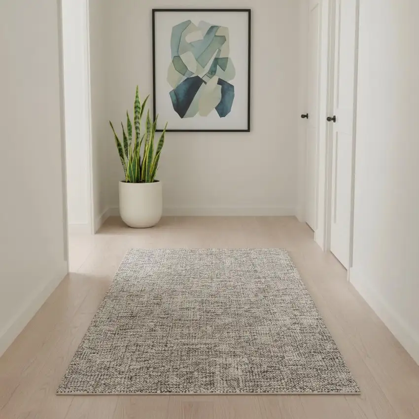 10' Ivory Abstract Power Loom Runner Rug Photo 1