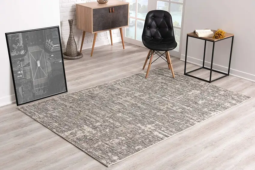 Ivory and Gray Modern Weathered Runner Rug Photo 3