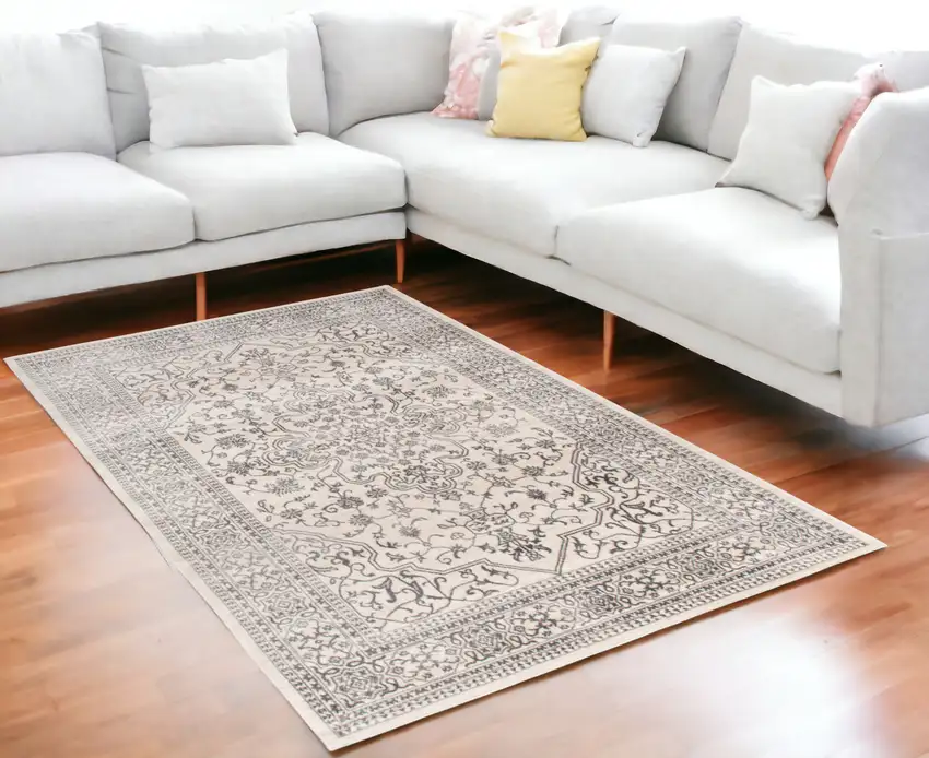 Ivory and Gray Oriental Area Rug Photo 1