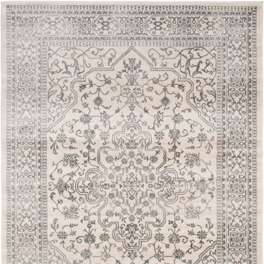 Ivory and Gray Oriental Area Rug Photo 4