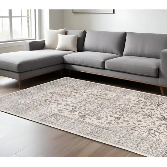 Ivory and Gray Oriental Area Rug Photo 1