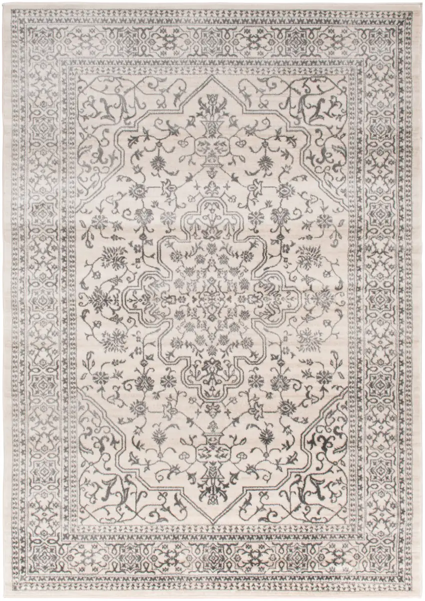Ivory and Gray Oriental Area Rug Photo 2