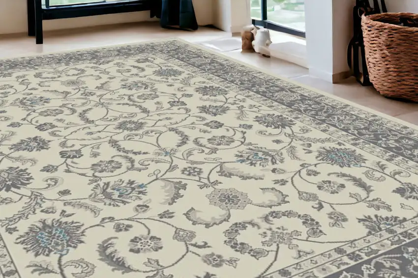 Ivory and Gray Oriental Area Rug Photo 1