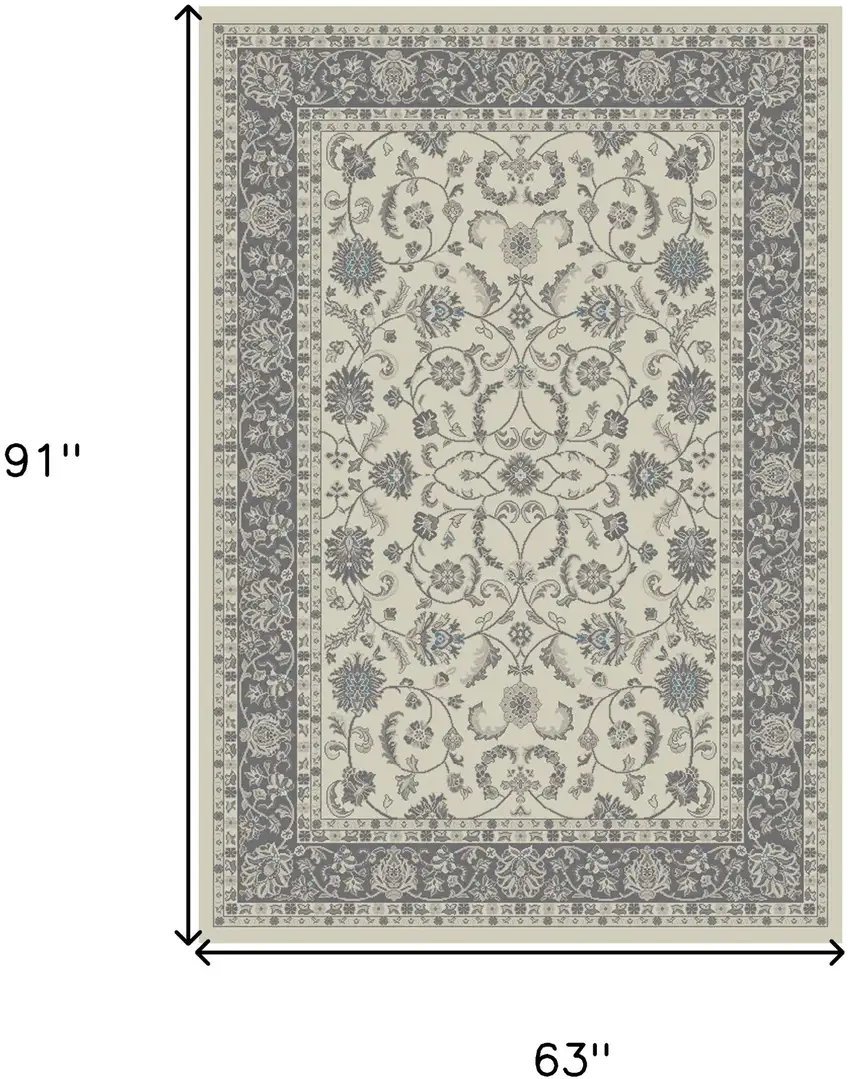 Ivory and Gray Oriental Area Rug Photo 5