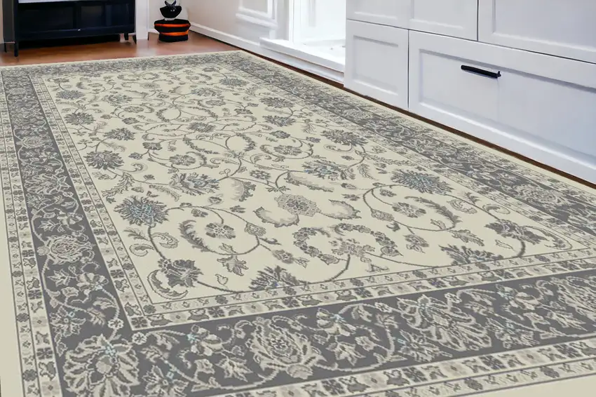 Ivory and Gray Oriental Area Rug Photo 1