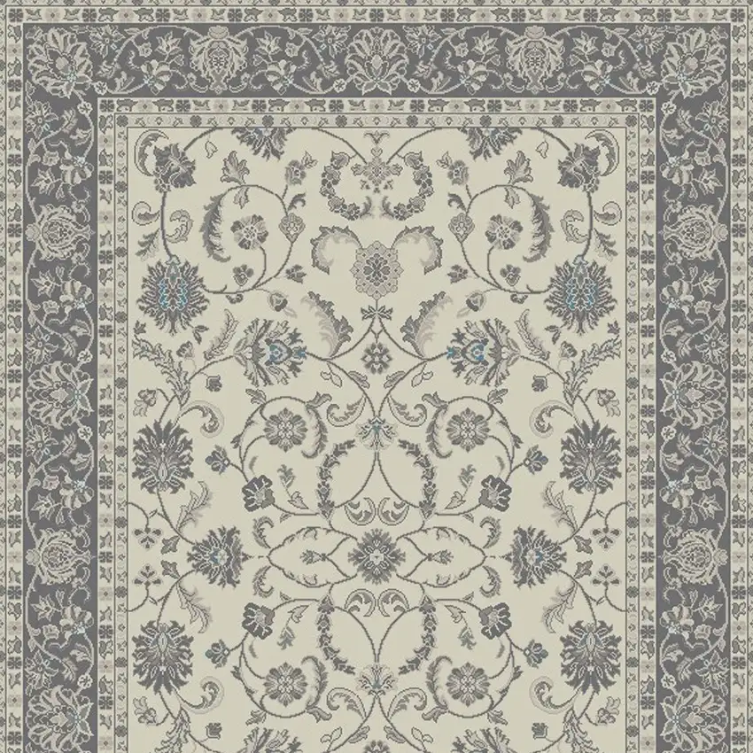 Ivory and Gray Oriental Area Rug Photo 4
