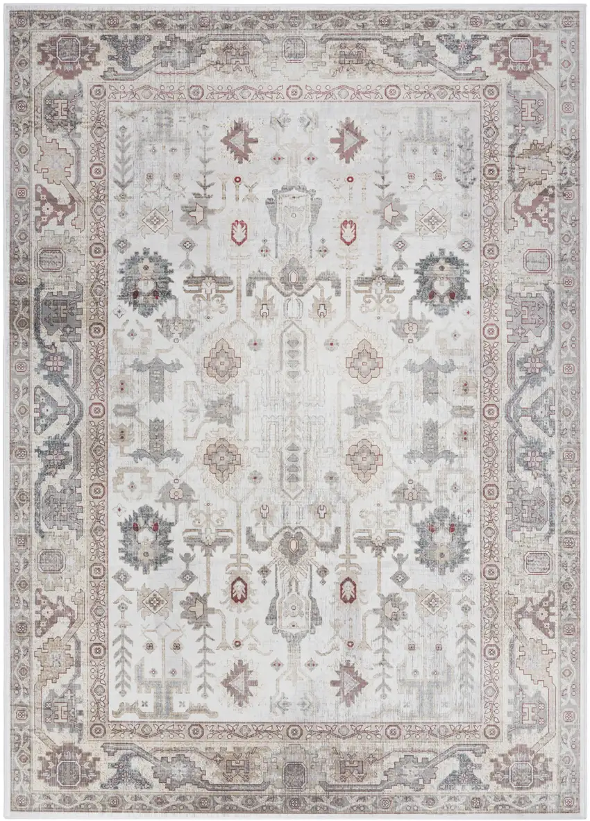 Ivory and Gray Oriental Distressed Non Skid Area Rug Photo 9