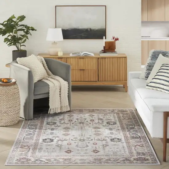 Ivory and Gray Oriental Distressed Non Skid Area Rug Photo 6