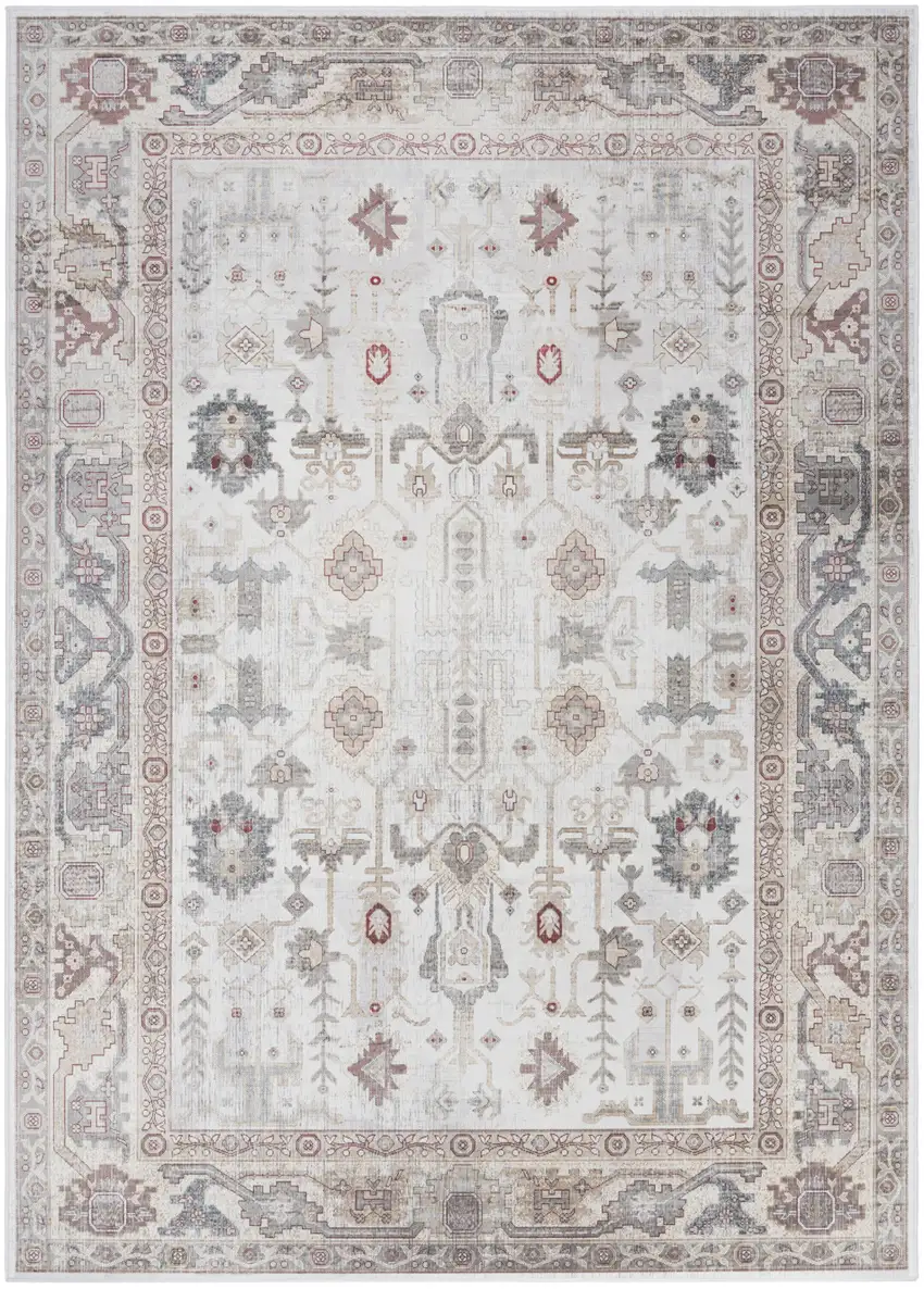 Ivory and Gray Oriental Distressed Non Skid Area Rug Photo 5