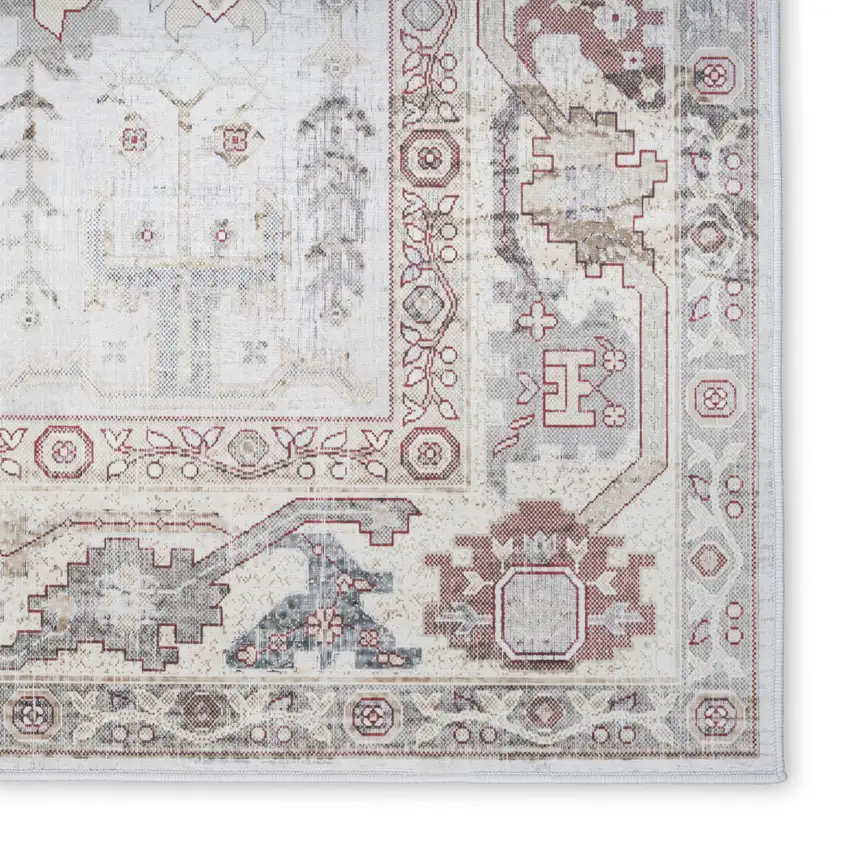 Ivory and Gray Oriental Distressed Non Skid Area Rug Photo 4