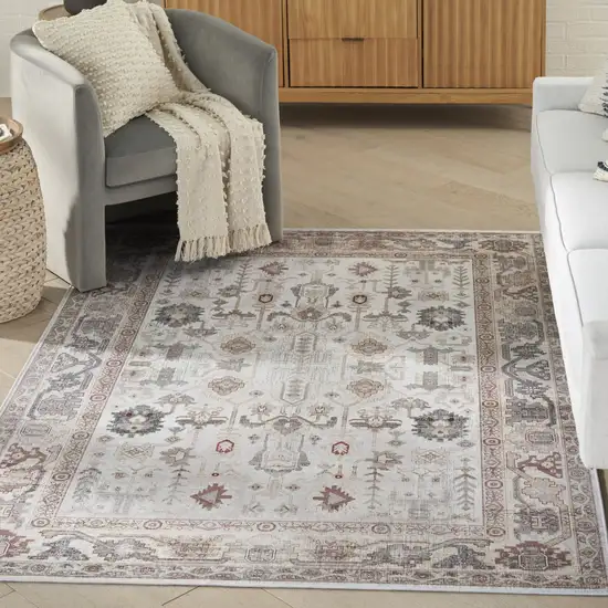 Ivory and Gray Oriental Distressed Non Skid Area Rug Photo 5