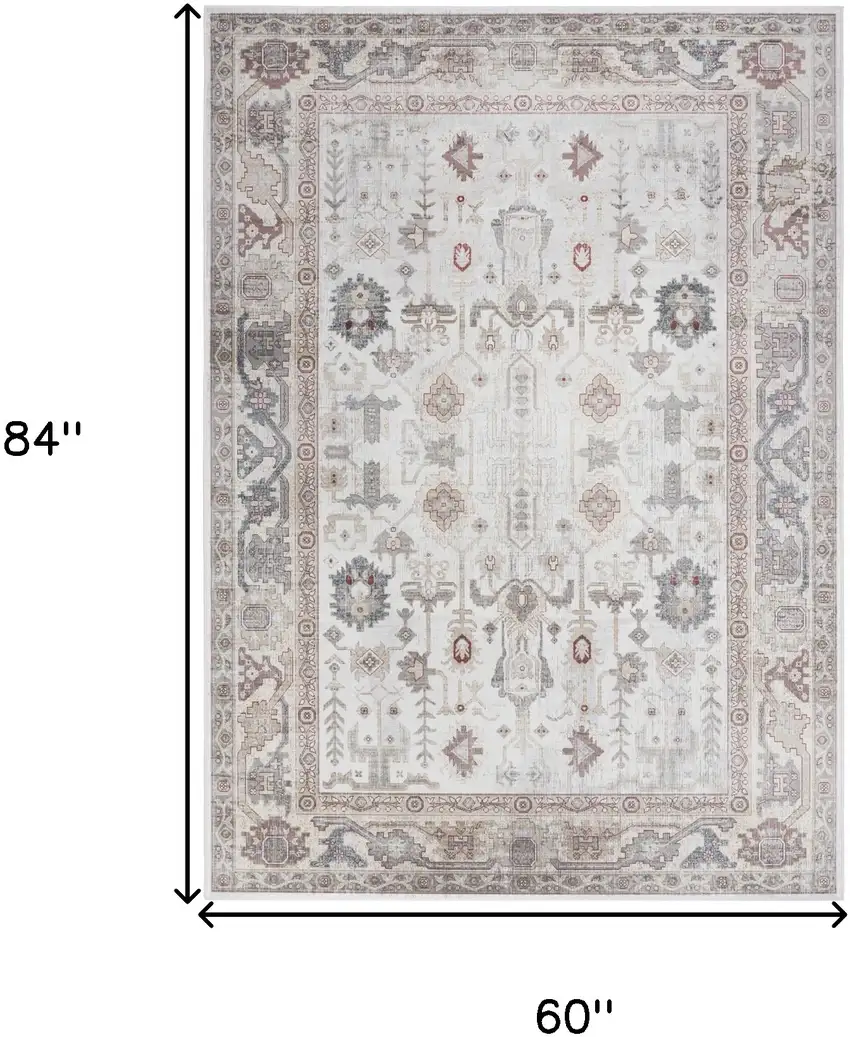 Ivory and Gray Oriental Distressed Non Skid Area Rug Photo 3