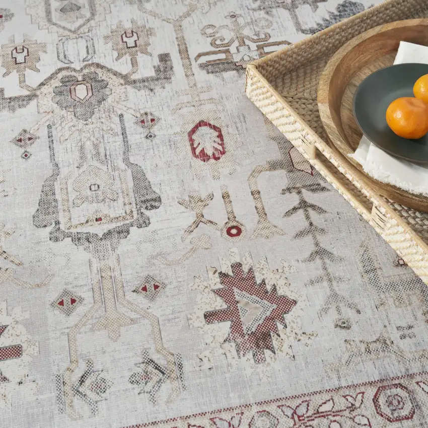 Ivory and Gray Oriental Distressed Non Skid Area Rug Photo 8