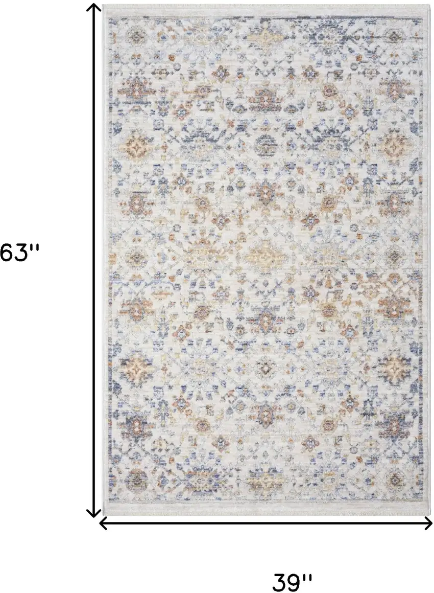 Ivory and Gray Oriental Power Loom Distressed Area Rug With Fringe Photo 8