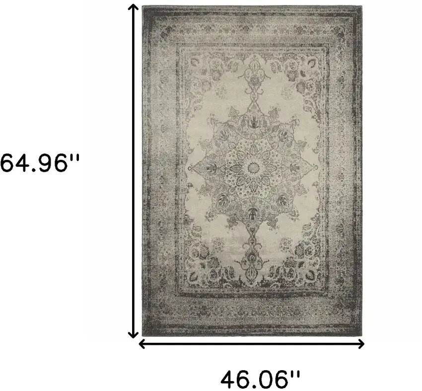 Ivory And Gray Pale Medallion Area Rug Photo 3