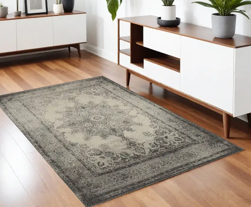 Ivory And Gray Pale Medallion Area Rug Photo 1