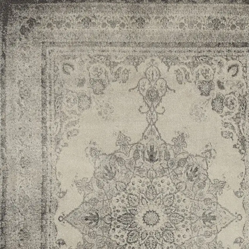 Ivory And Gray Pale Medallion Area Rug Photo 4