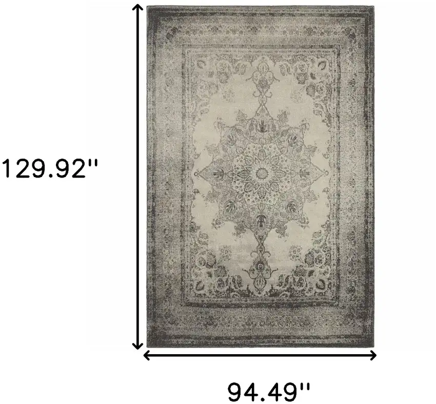 Ivory And Gray Pale Medallion Area Rug Photo 3