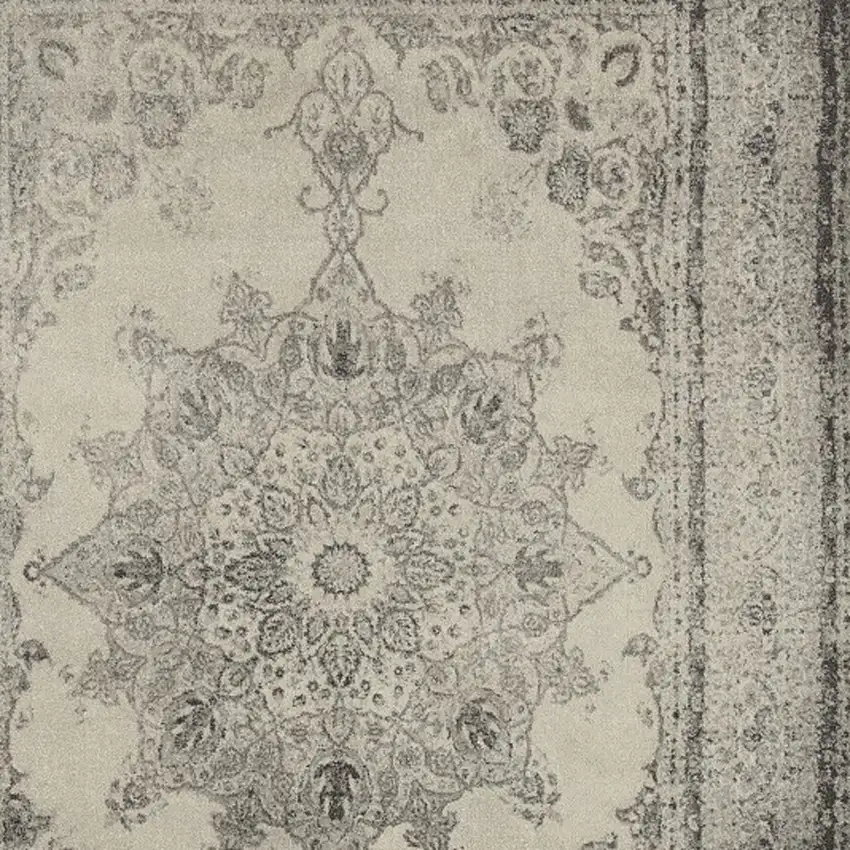 Ivory And Gray Pale Medallion Area Rug Photo 4