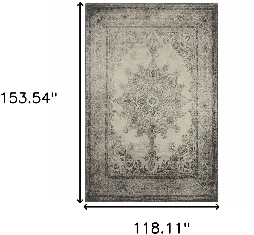 Ivory And Gray Pale Medallion Area Rug Photo 3