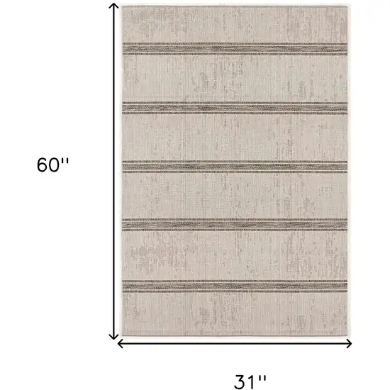 Ivory and Gray Striped Power Loom Area Rug Photo 8