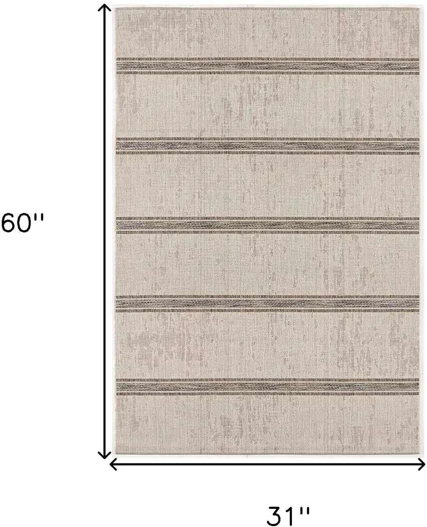 Ivory and Gray Striped Power Loom Area Rug Photo 8