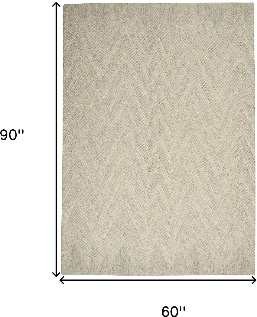 Ivory and Gray Wool Chevron Area Rug Photo 3