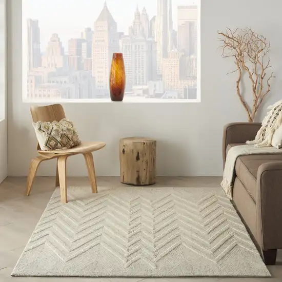 Ivory and Gray Wool Chevron Area Rug Photo 5