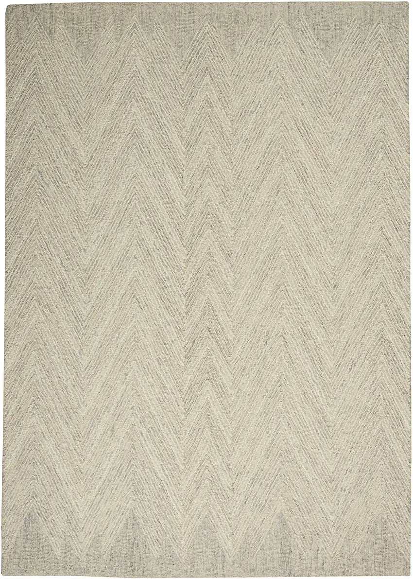 Ivory and Gray Wool Chevron Area Rug Photo 2