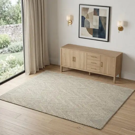 Ivory and Gray Wool Chevron Area Rug Photo 1