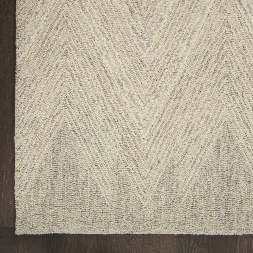 Ivory and Gray Wool Chevron Area Rug Photo 7