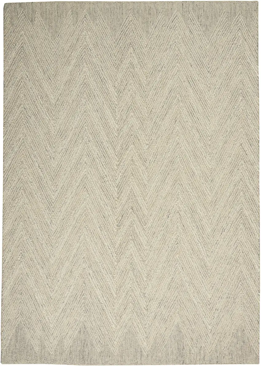 Ivory and Gray Wool Chevron Area Rug Photo 1