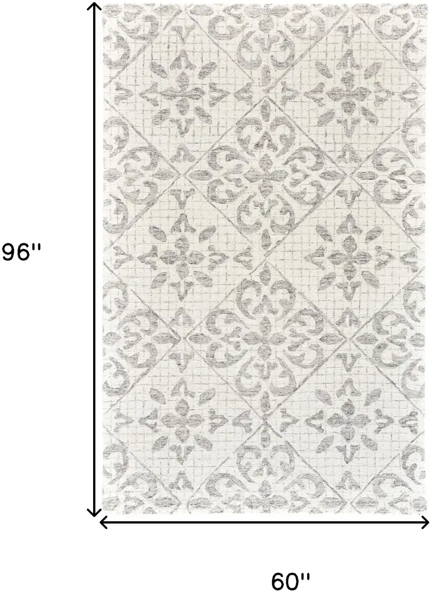 Ivory and Gray Wool Floral Hand Tufted Area Rug Photo 3