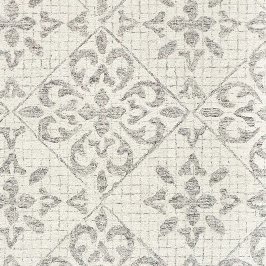 Ivory and Gray Wool Floral Hand Tufted Area Rug Photo 6