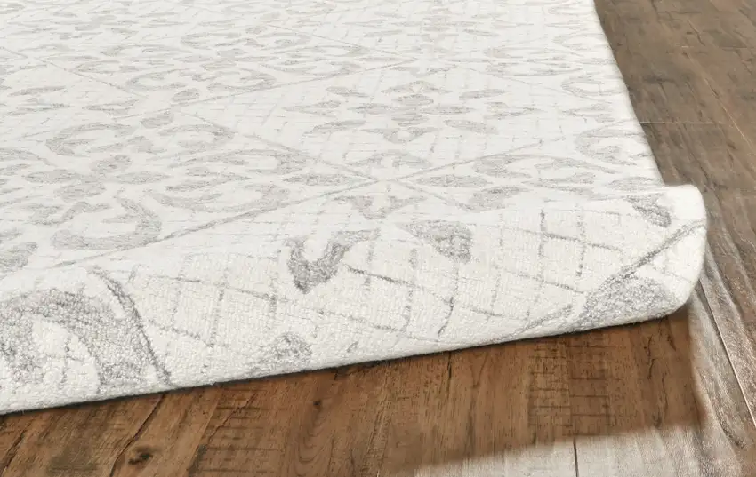 Ivory and Gray Wool Floral Hand Tufted Area Rug Photo 5
