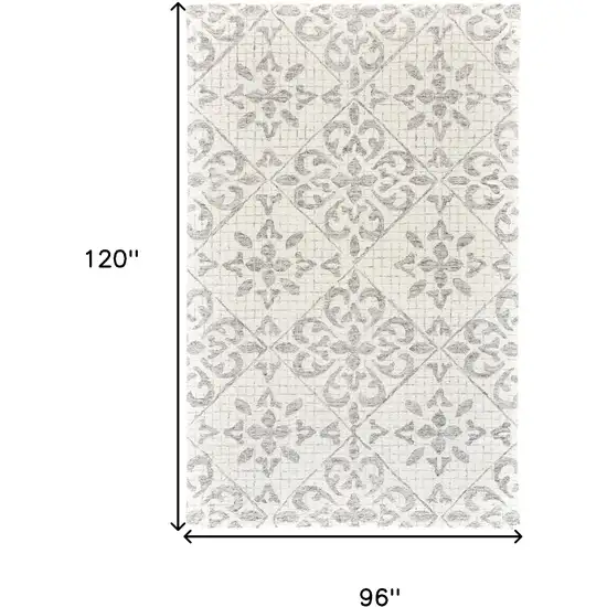 Ivory and Gray Wool Floral Hand Tufted Area Rug Photo 8