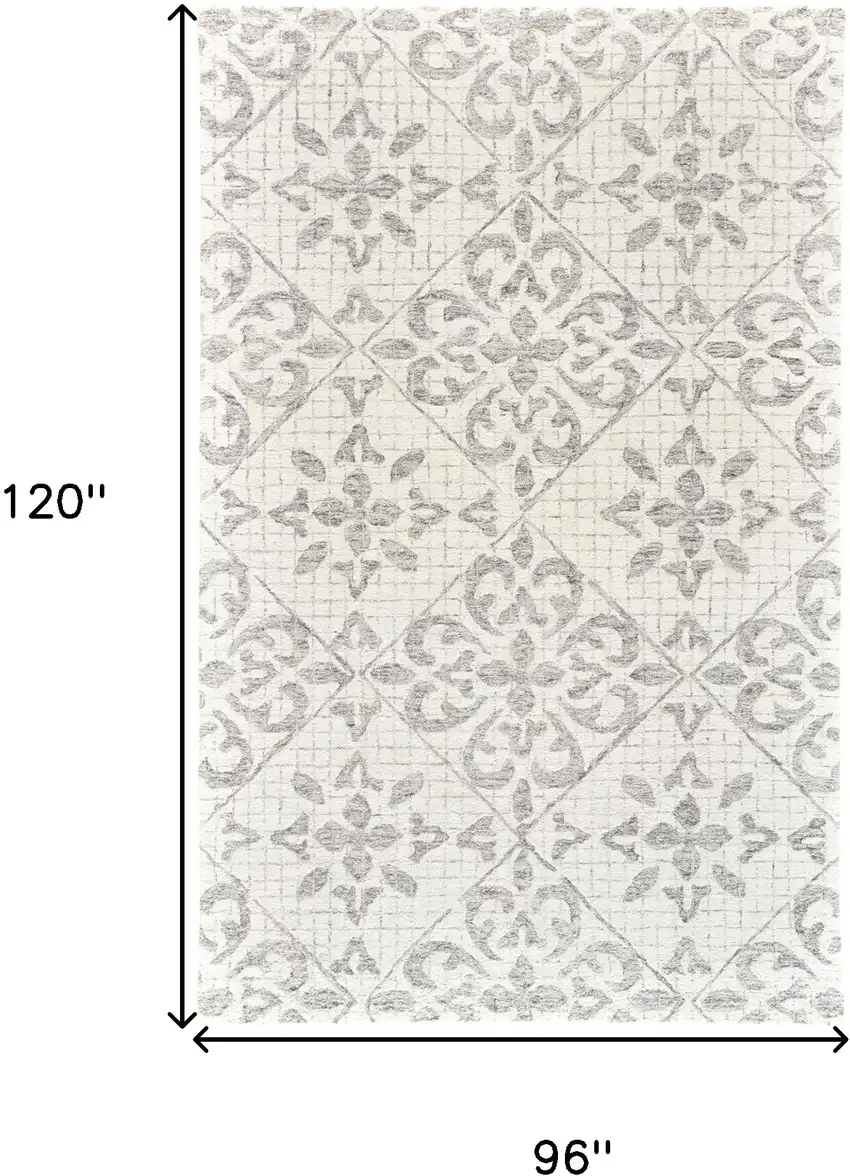 Ivory and Gray Wool Floral Hand Tufted Area Rug Photo 8