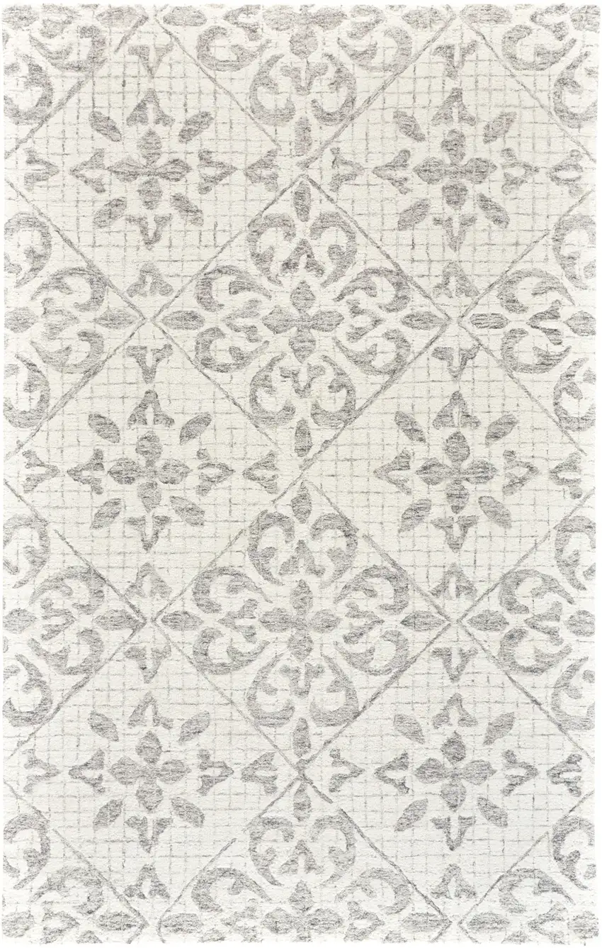 Ivory and Gray Wool Floral Hand Tufted Area Rug Photo 2