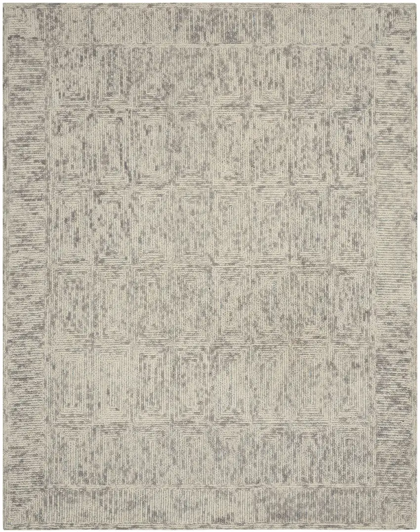 Ivory and Gray Wool Geometric Area Rug Photo 1