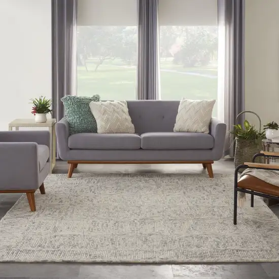 Ivory and Gray Wool Geometric Area Rug Photo 4