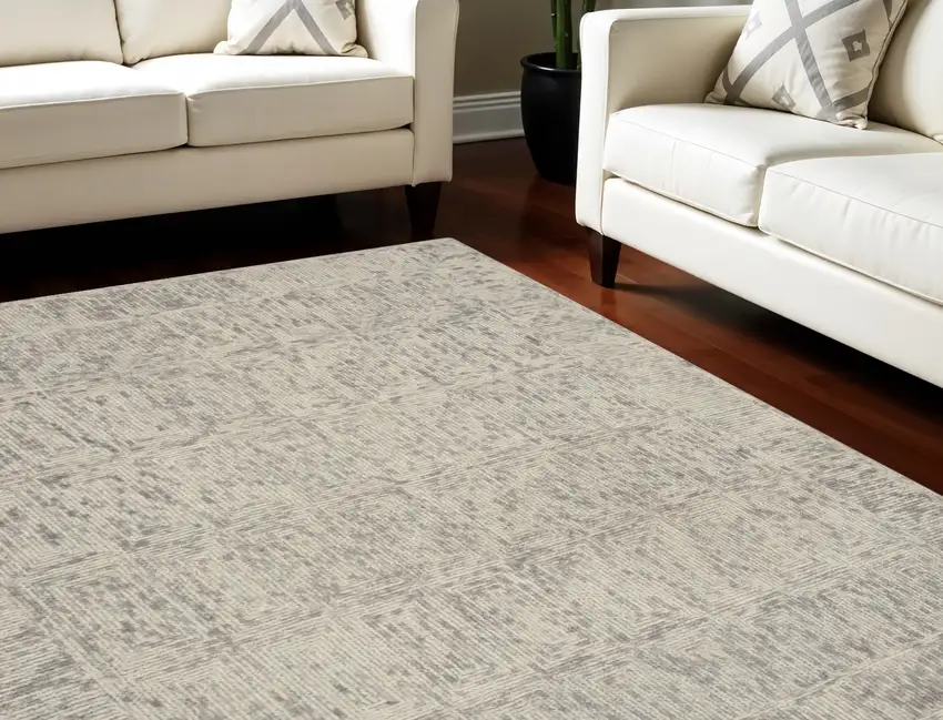 Ivory and Gray Wool Geometric Area Rug Photo 1