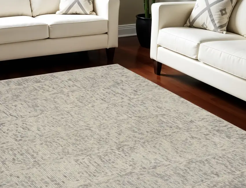 Ivory and Gray Wool Geometric Area Rug Photo 1