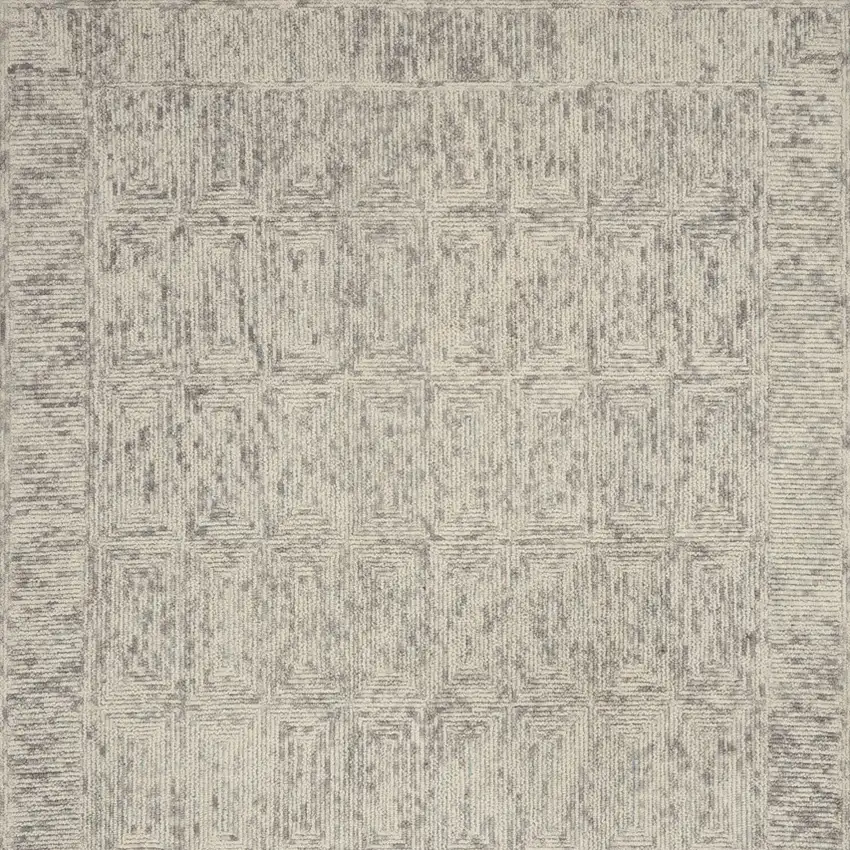 Ivory and Gray Wool Geometric Area Rug Photo 5