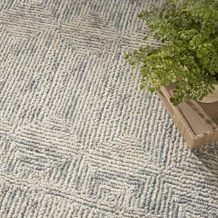 Ivory and Gray Wool Geometric Area Rug Photo 7