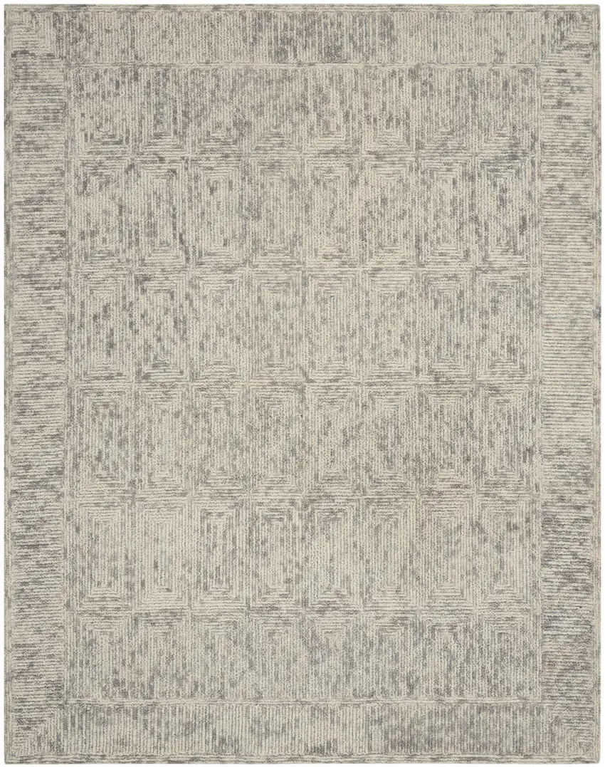 Ivory and Gray Wool Geometric Area Rug Photo 2