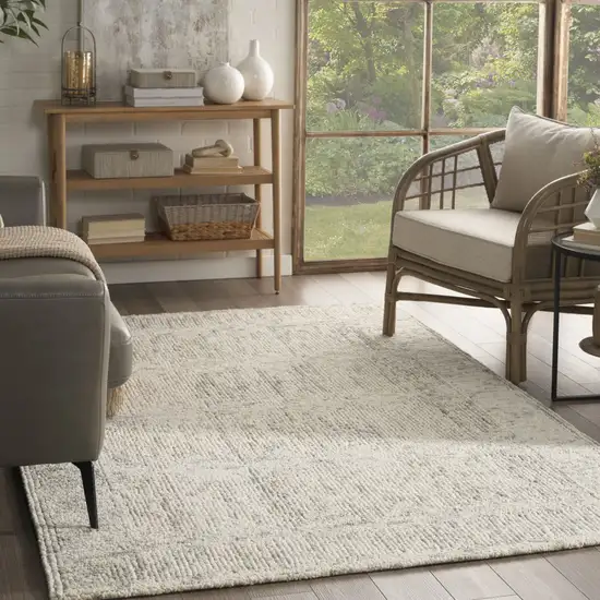 Ivory and Gray Wool Geometric Area Rug Photo 3