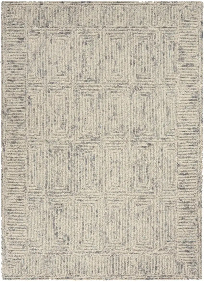 Ivory and Gray Wool Geometric Area Rug Photo 2