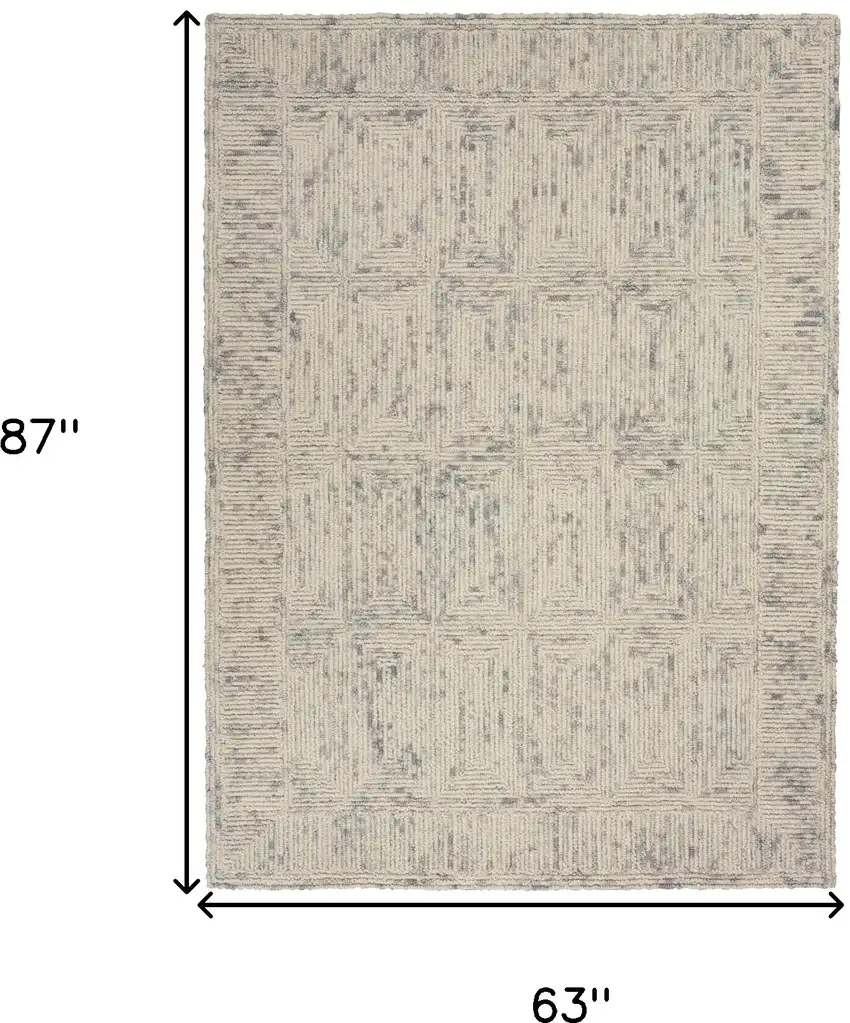 Ivory and Gray Wool Geometric Area Rug Photo 3